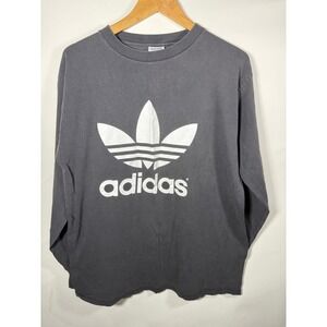 Vintage Adidas Trefoil Logo Long Sleeve T-Shirt Black Men's Size M 90s
